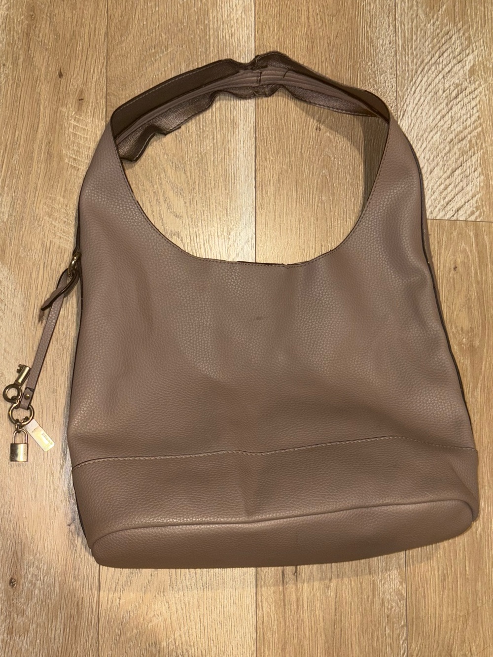 Guess Pebbled Leather Shoulder Hobo Bag in Taupe Brown - Picture 4 of 6